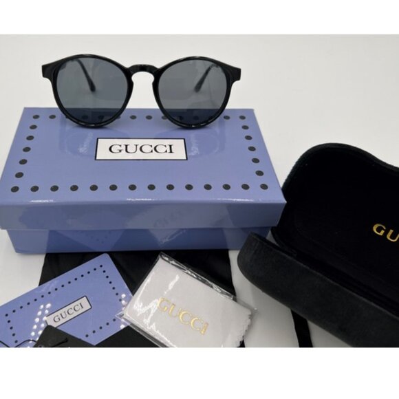 NIB-Gucci 6811 Retro Round Black Acetate/Metal Sunglasses - 49mm - Picture 2 of 12